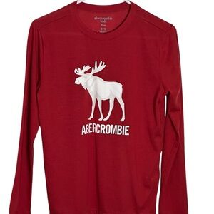 Abercrombie & Fitch Red Long Sleeve Tee with White Graphic